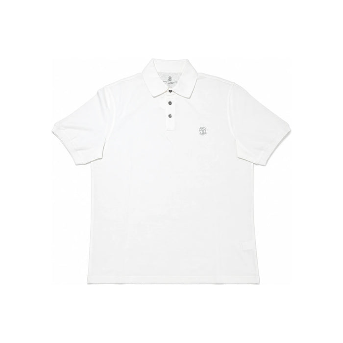 Brunello Cucinelli White Short Sleeve Logo Embroidered Polo Shirt