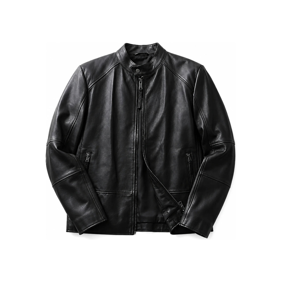 HUGO BOSS Black Leather Jacket Men’s Zip-Up Bomber Style 50564039 001 BLACK DOM