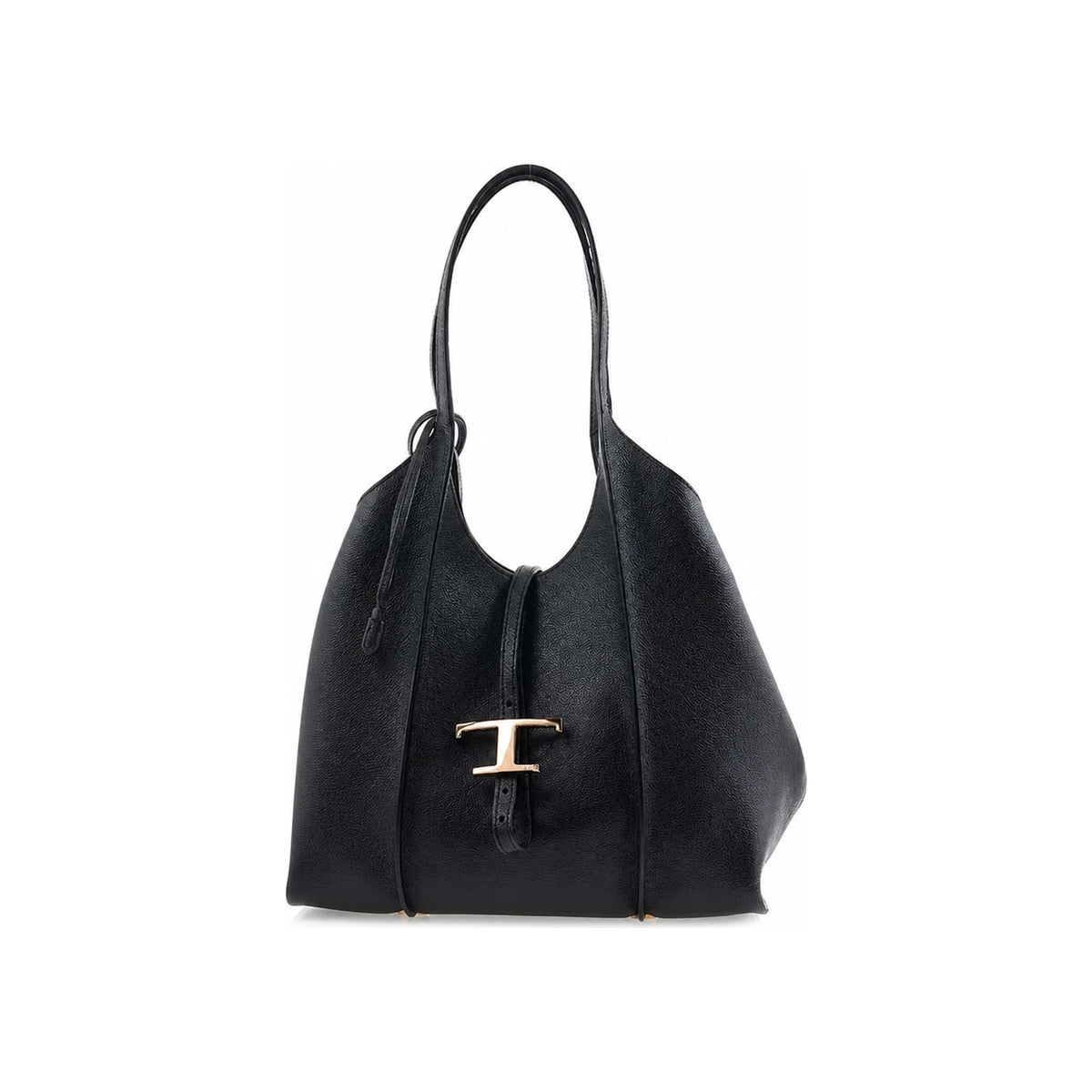 Tods Timeless T Shopper Tote Bag Black Leather Women