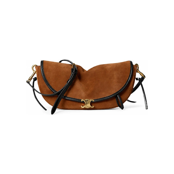 CELINE Little Half Moon Soft Triomphe Suede Calfskin Shoulder Bag