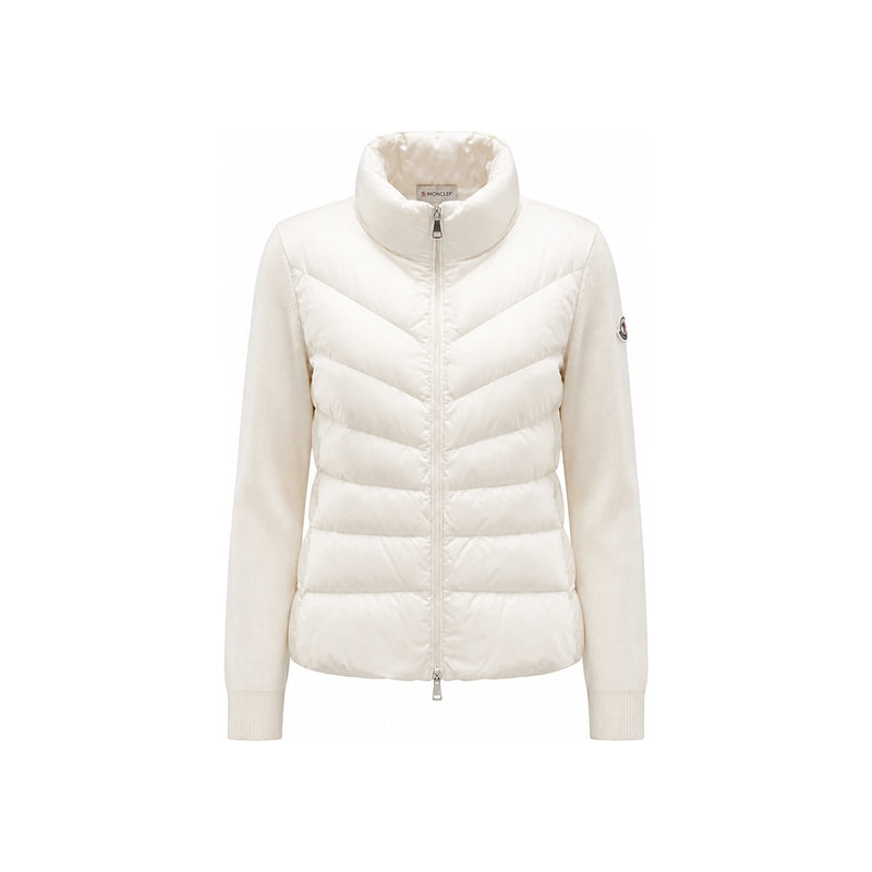 Moncler Logo Patch White Down Padded Cardigan Women