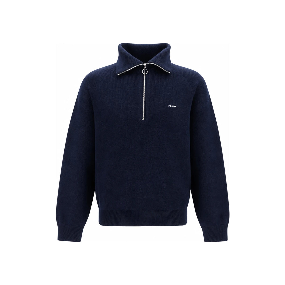 PRADA Black Wool Zip-Up Knit Sweater