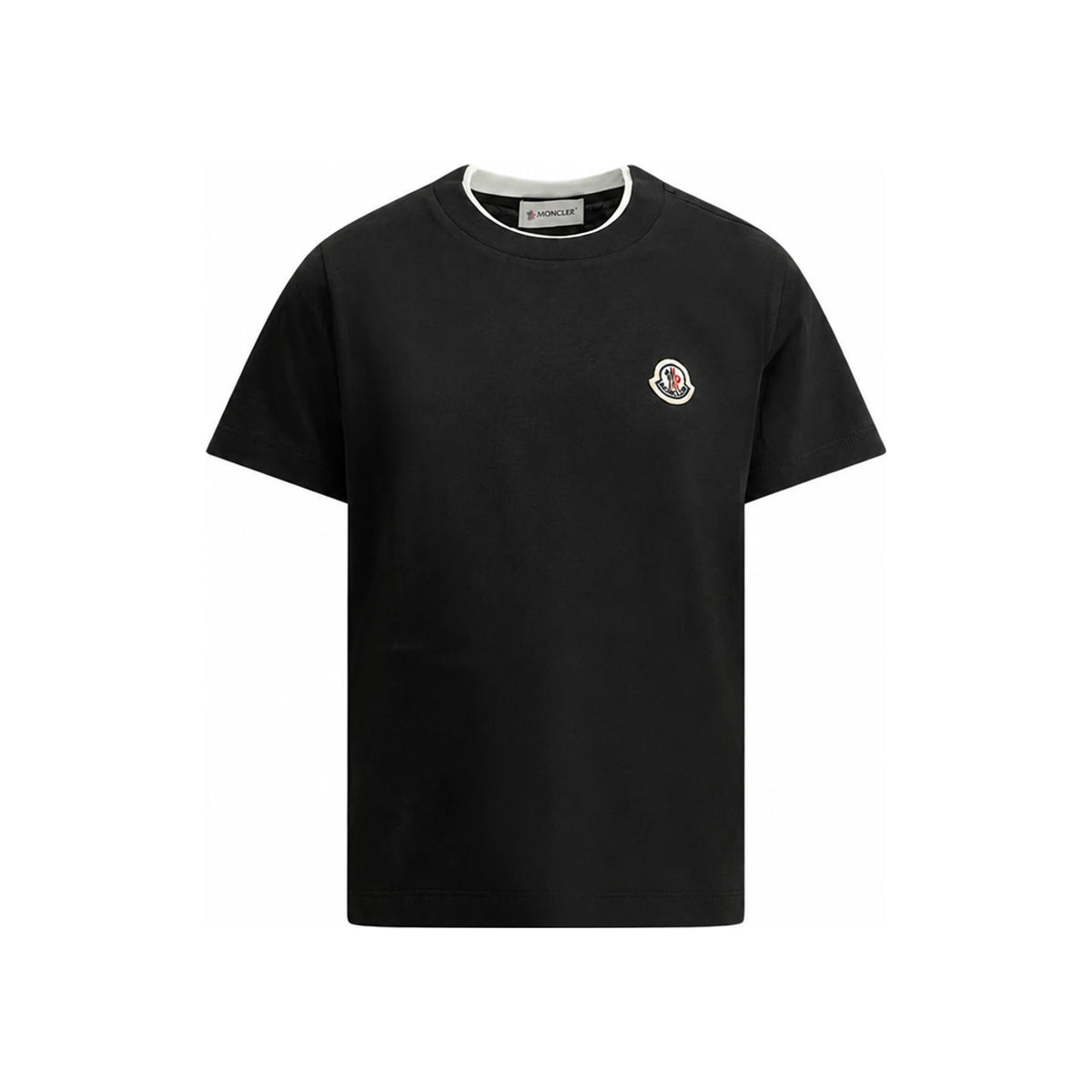 Moncler Womens Logo Patch Layered Neck Short Sleeve T-Shirt Bl 8C00008 89AFV 999