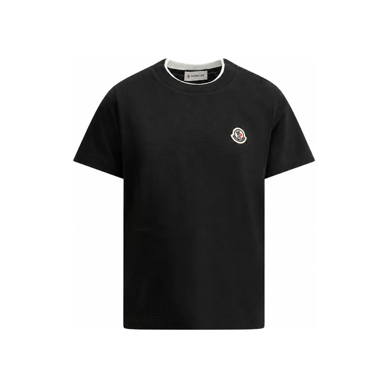 Moncler Womens Logo Patch Layered Neck Short Sleeve T-Shirt Bl 8C00008 89AFV 999