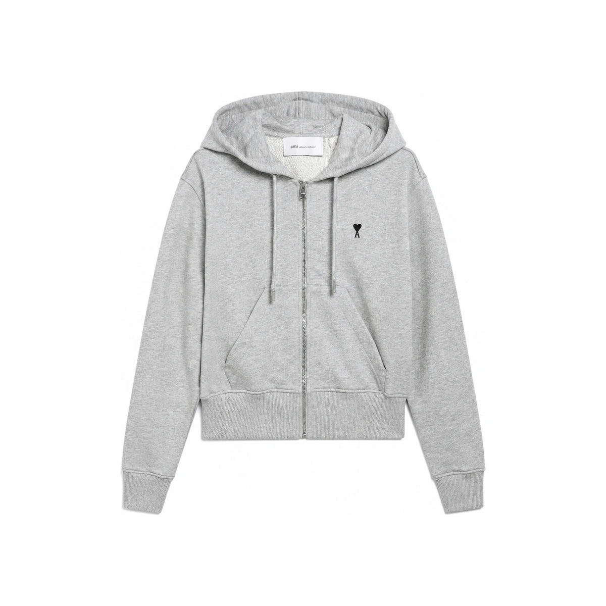 AMI Ash Grey/Black Logo Hooded Sweatshirt Women