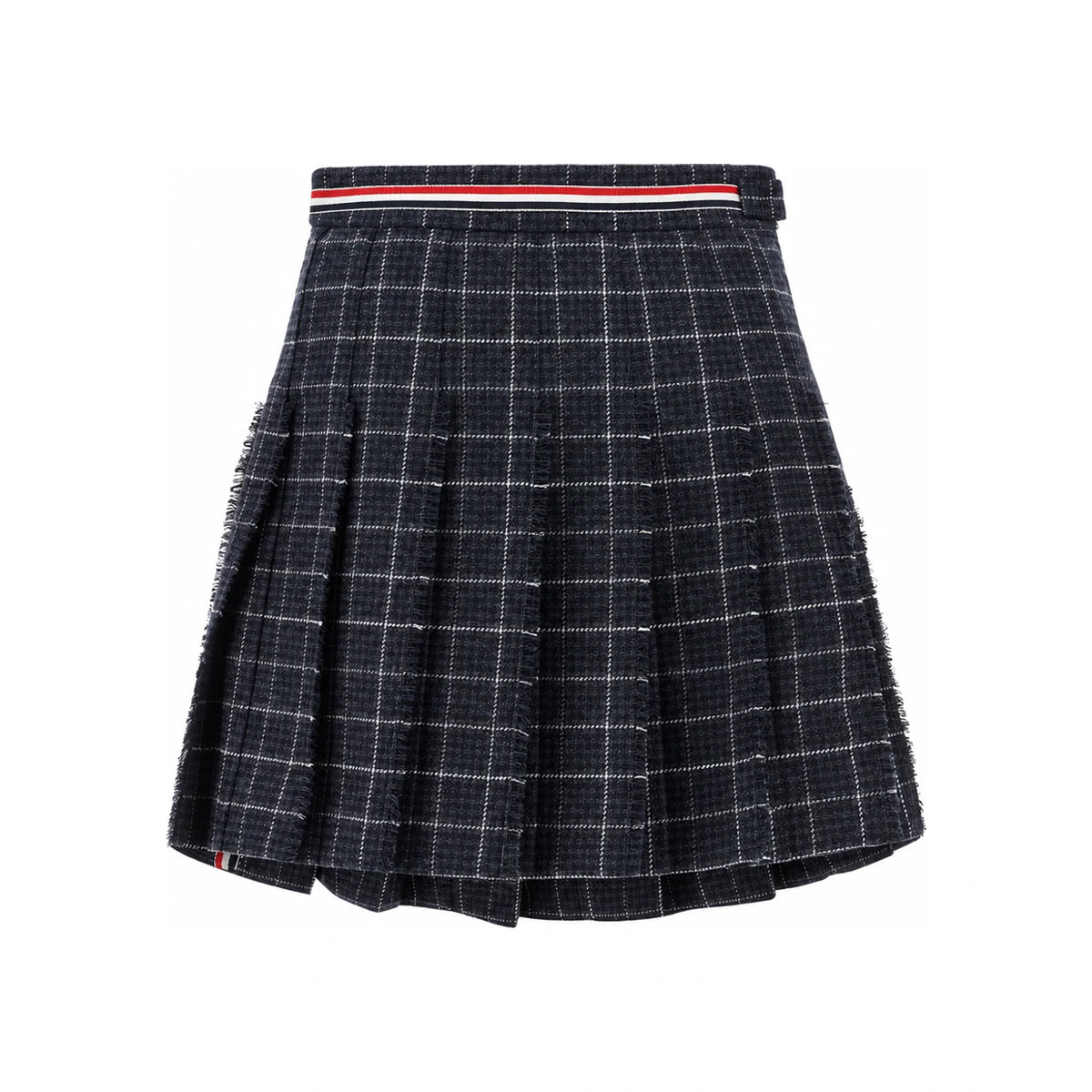 THOM BROWNE Navy Wool Pleated Mini Skirt