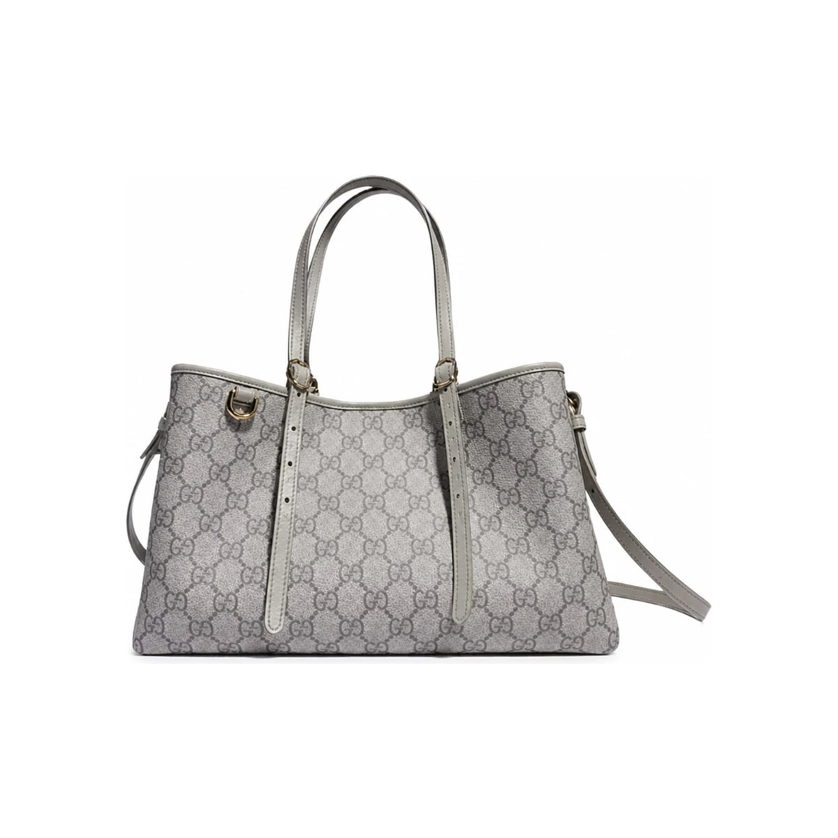 GUCCI GG Emblem Small Tote Bag Gray Leather Shoulder Bag