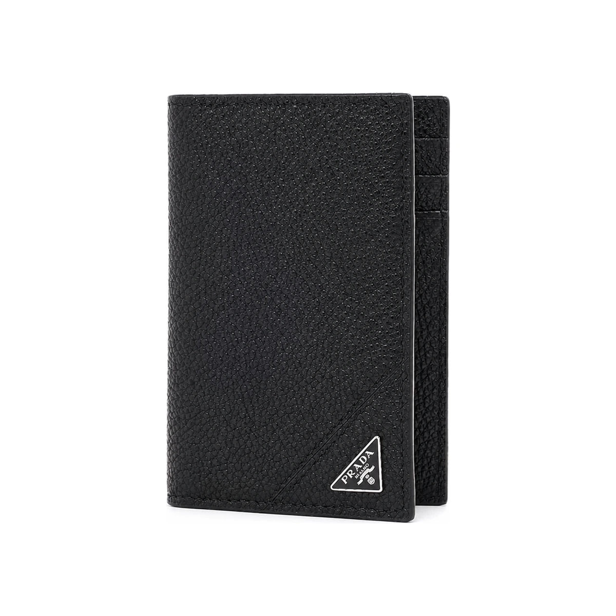 PRADA Vitello Leather Triangle Logo Card Holder Black