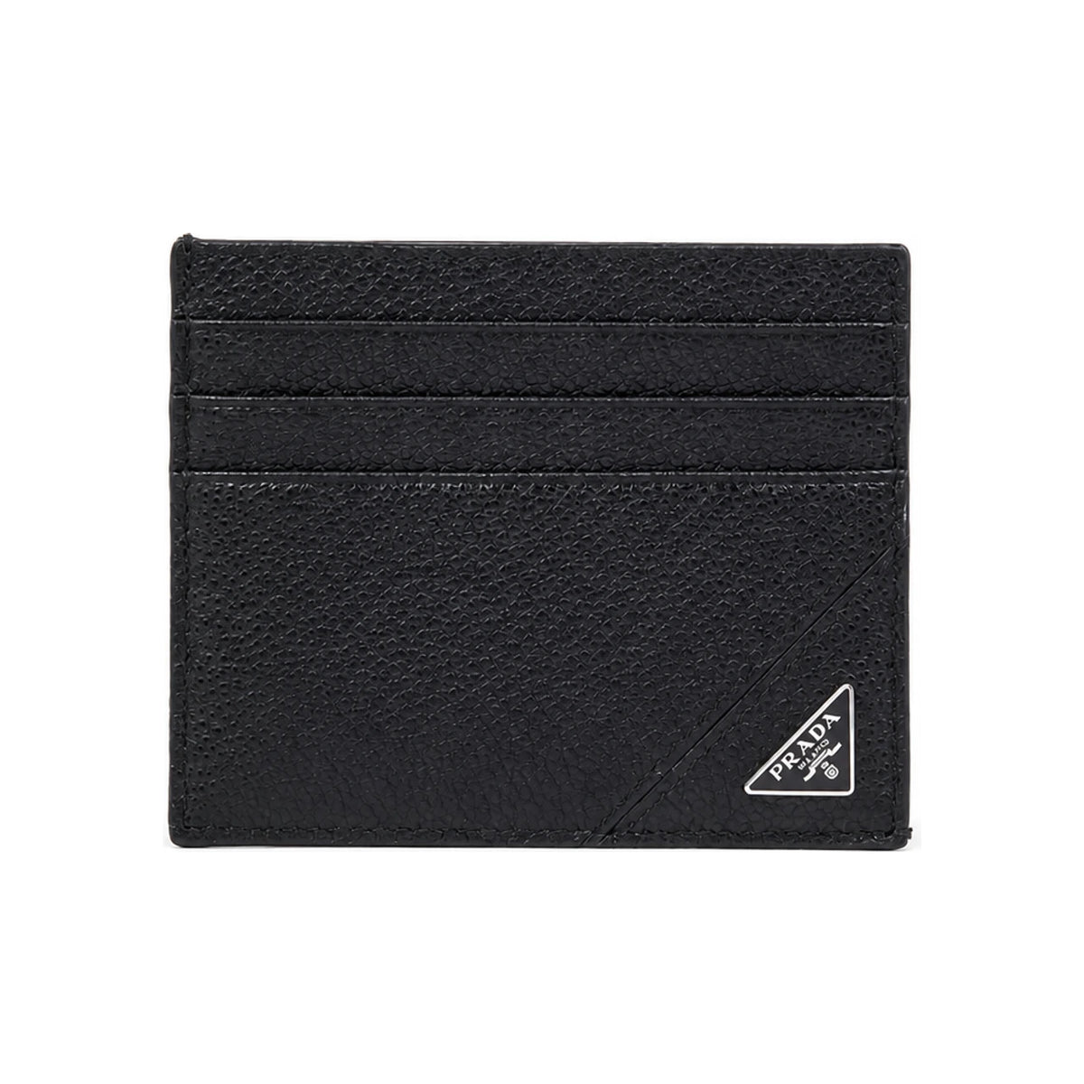 PRADA Vitello Leather Triangle Logo Card Holder Black
