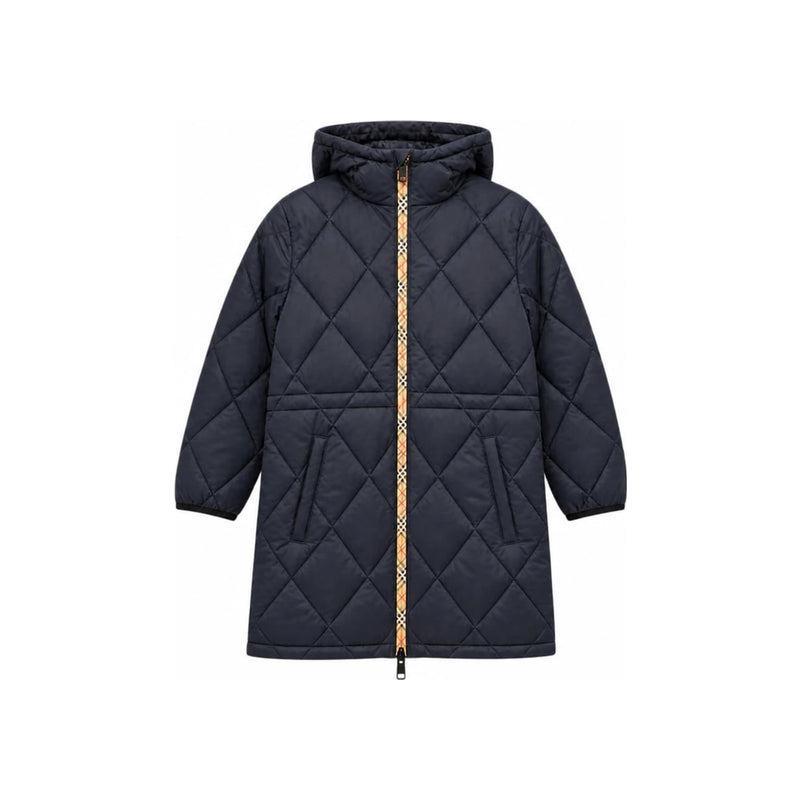 BURBERRY Kids Women Check Zip-Up Hooded Puffer Jacket Navy 8126238