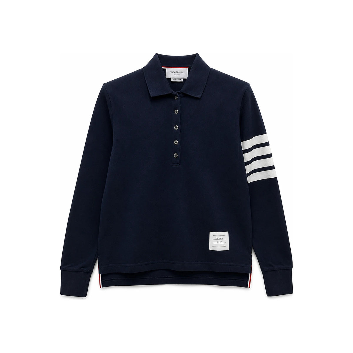 THOM BROWNE Navy Classic 4-Bar Armband Long-Sleeve Polo Tee
