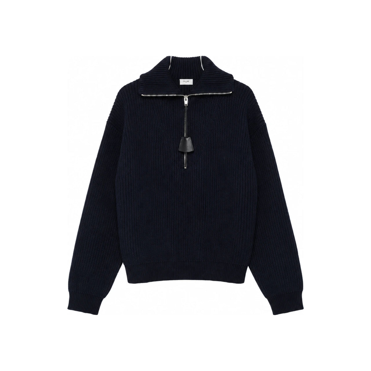 CELINE Men’s Zip-Up Knit Sweater Navy Wool