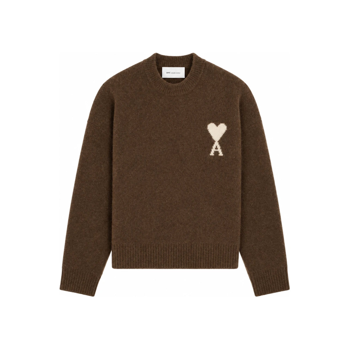 AMI Big Heart Logo Alpaca Crewneck Knit Sweater for Men