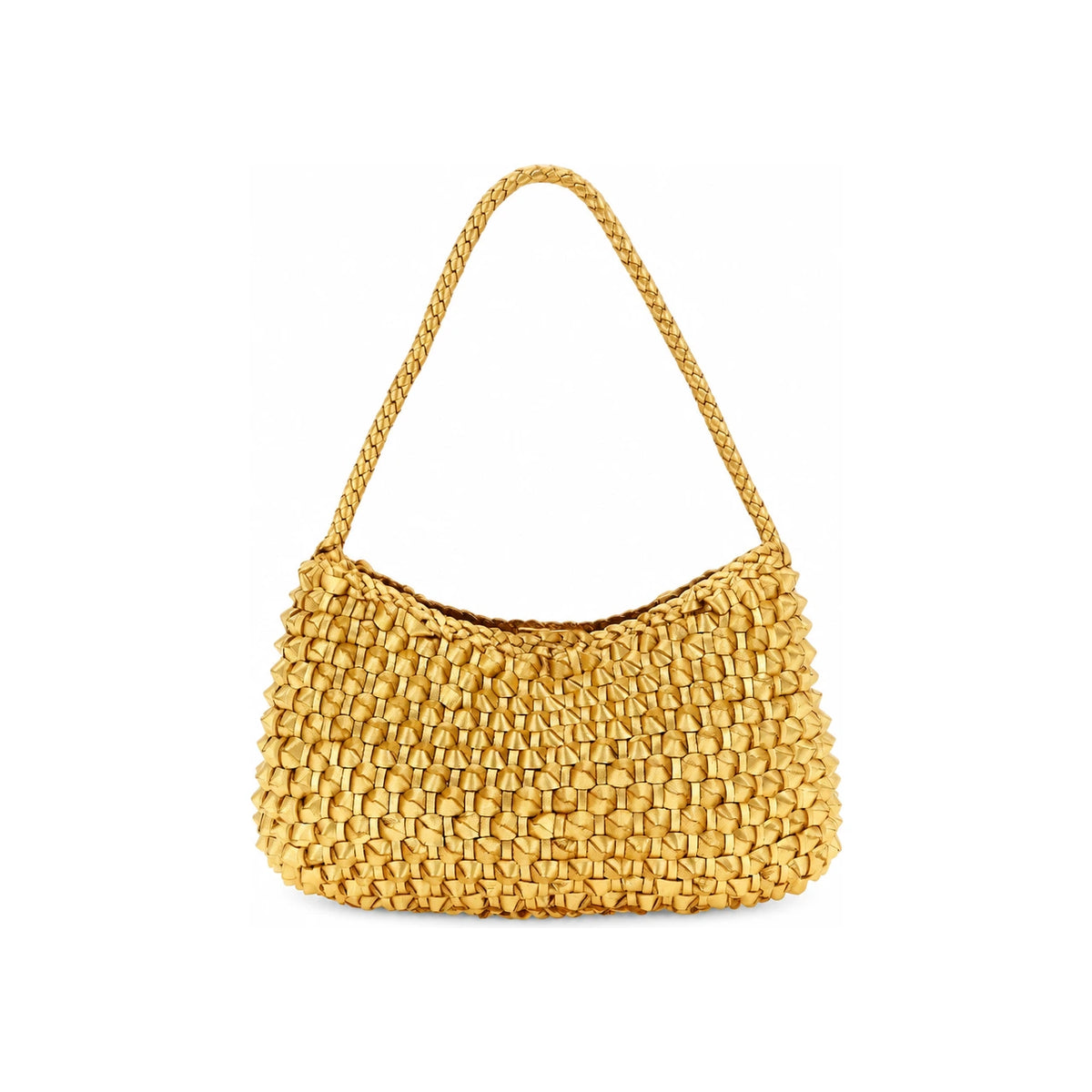 Dragon Diffusion Metallic Gold Foil Woven Leather Shoulder Bag
