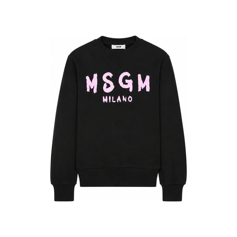 MSGM Kids Logo Print Fleece Sweatshirt Black Pink F6MSJUSW009 MS092