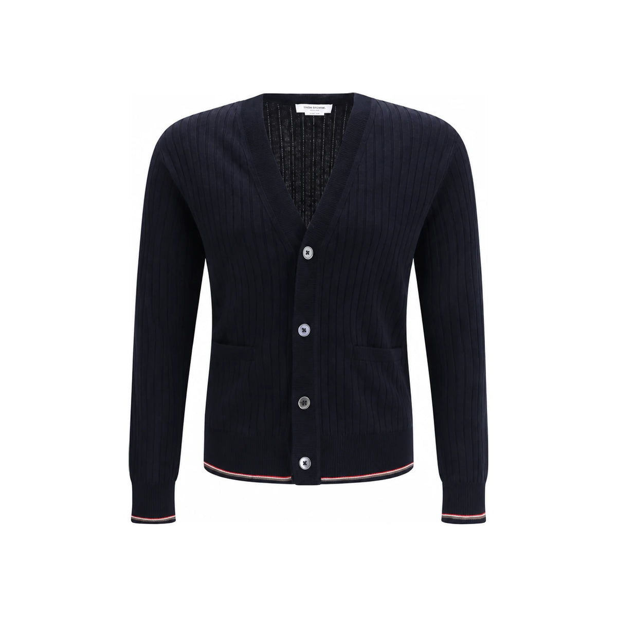 THOM BROWNE Navy Wool Cardigan for Men