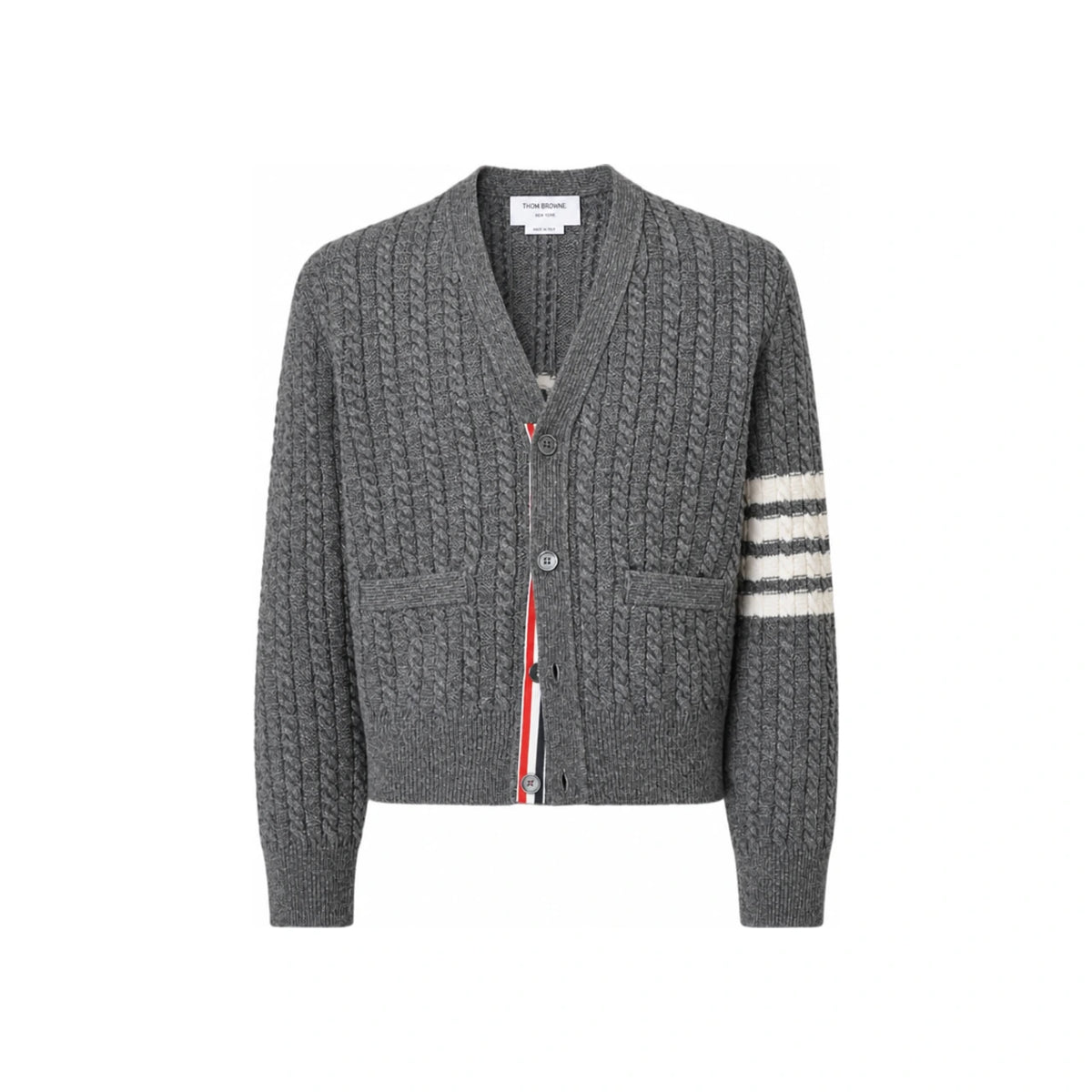 THOM BROWNE Medium Grey Wool Knit Cardigan for Men