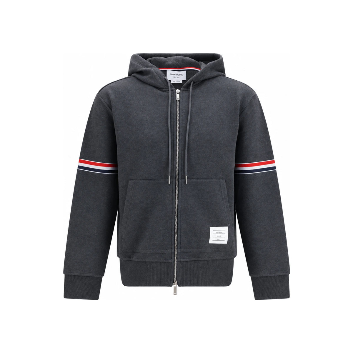 THOM BROWNE Gray Wool Zip-Up Knit Jacket