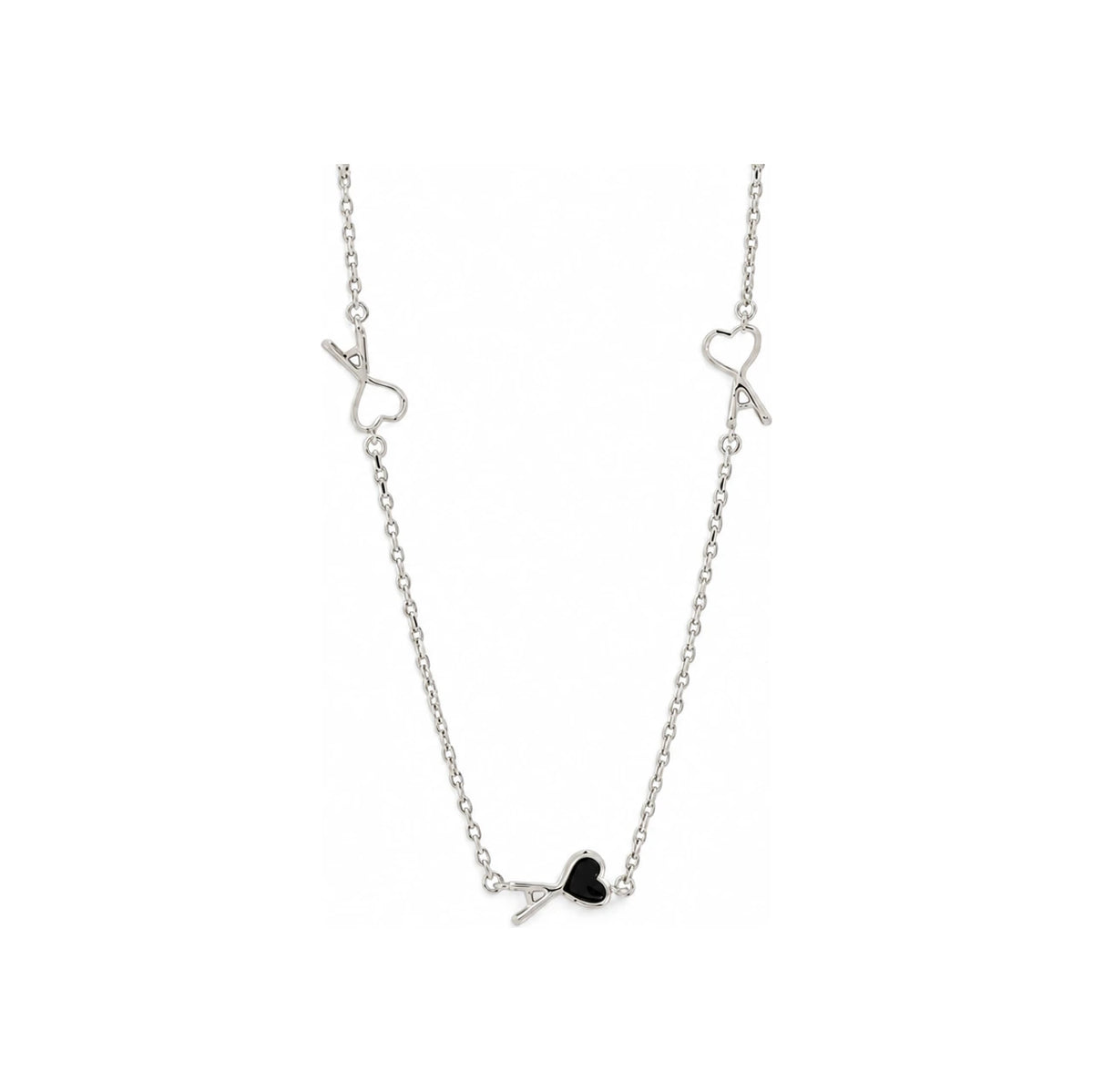 AMI Bicolor Hammered Heart Logo Thin Chain Necklace