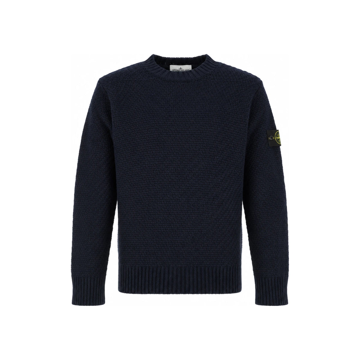STONE ISLAND Black Wool Round Neck Knit Sweater