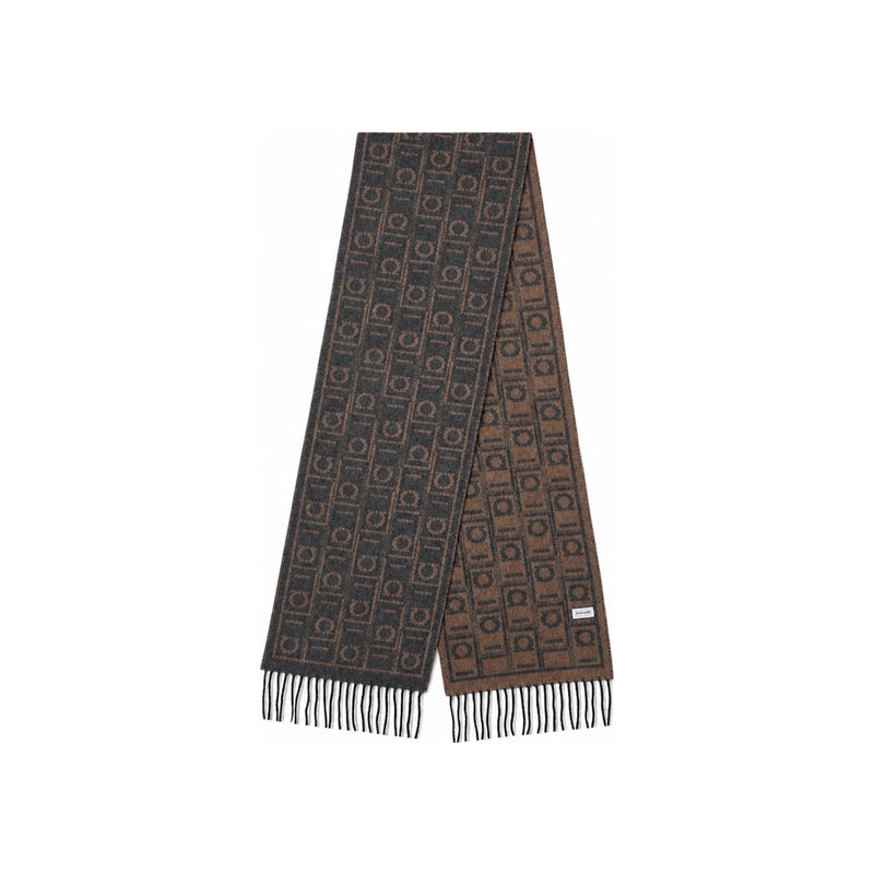 Ferragamo Monogram Wool Scarf Gray Men’s