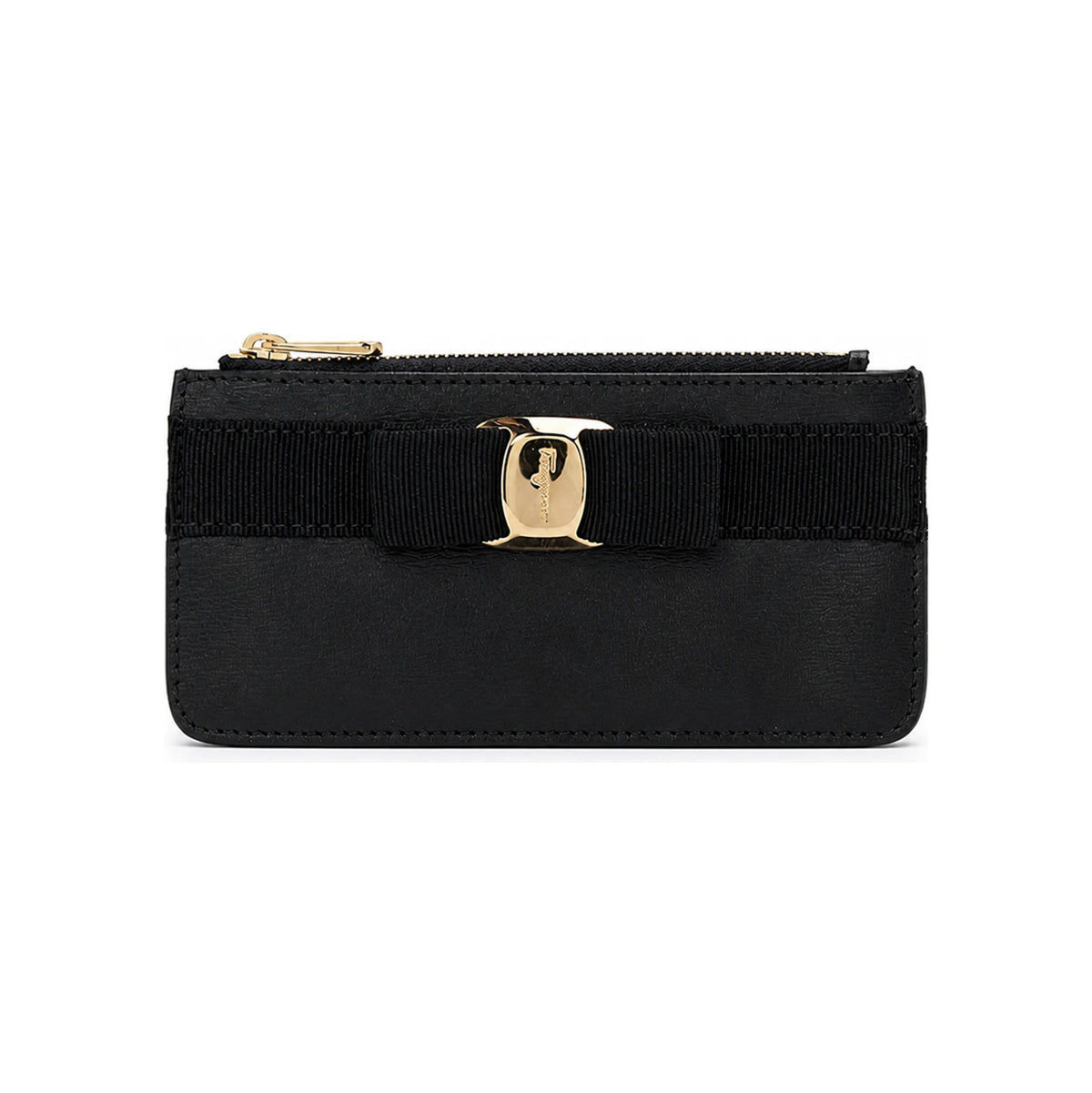 Ferragamo Vara Bow Leather Card Holder Black Women