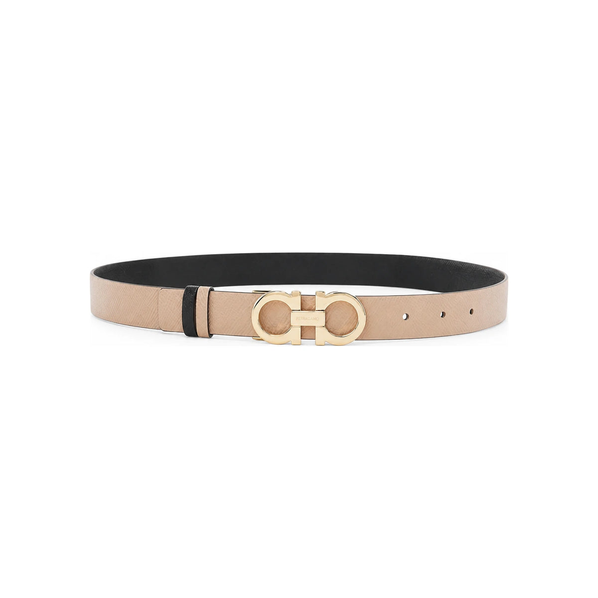 Ferragamo Women’s Reversible Gancini Belt Macadamia/Nero Leather