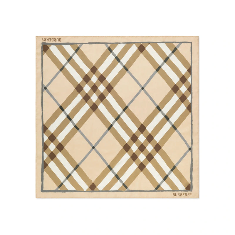 BURBERRY Watercolor Check Silk Scarf Sesame Beige