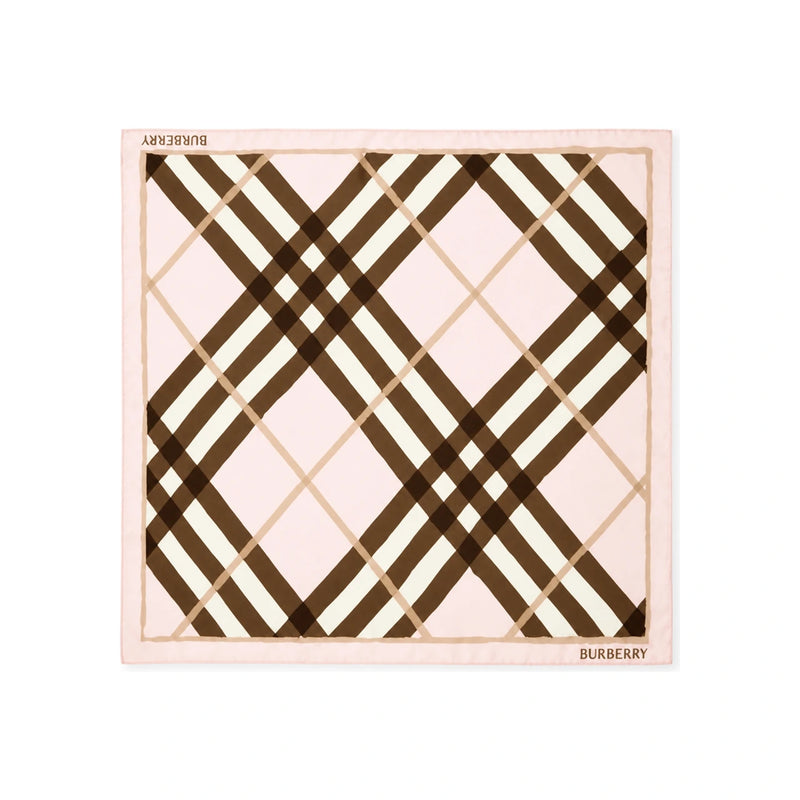 BURBERRY Watercolor Check Silk Scarf Bow Pink