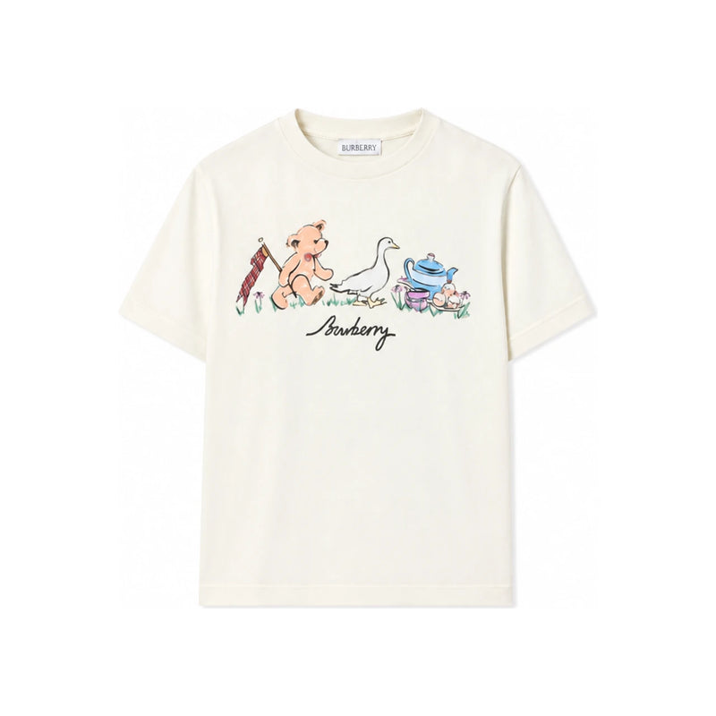 BURBERRY Chalk White Bear Duck Print Short Sleeve T-Shirt Women 8126581