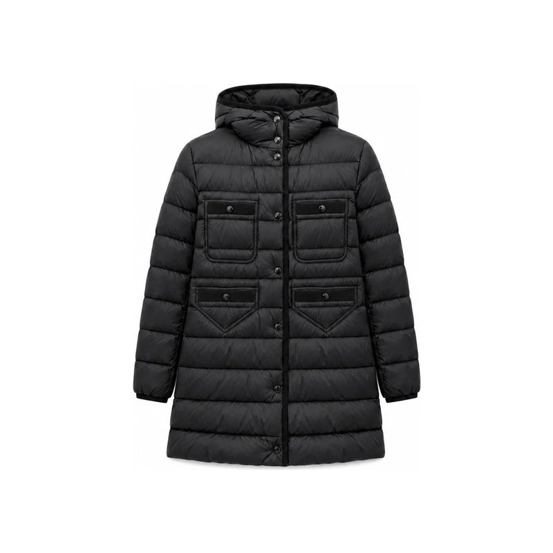 Moncler Women’s Hirma Logo Patch 4-Pocket Long Down Jacket Black