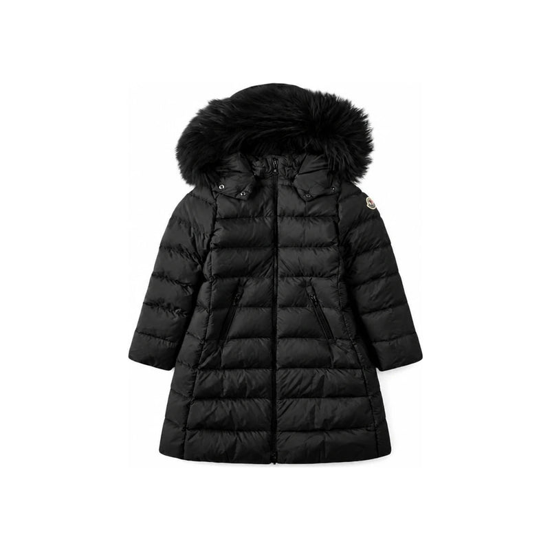 Moncler Women’s Abelle Shearling Hooded Long Down Jacket Black
