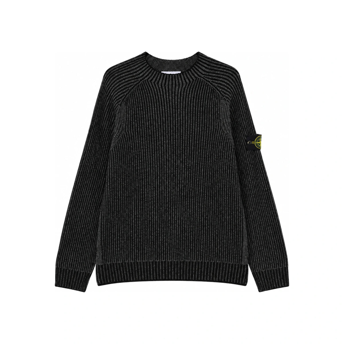 STONE ISLAND Black Wool Crewneck Knit Sweater