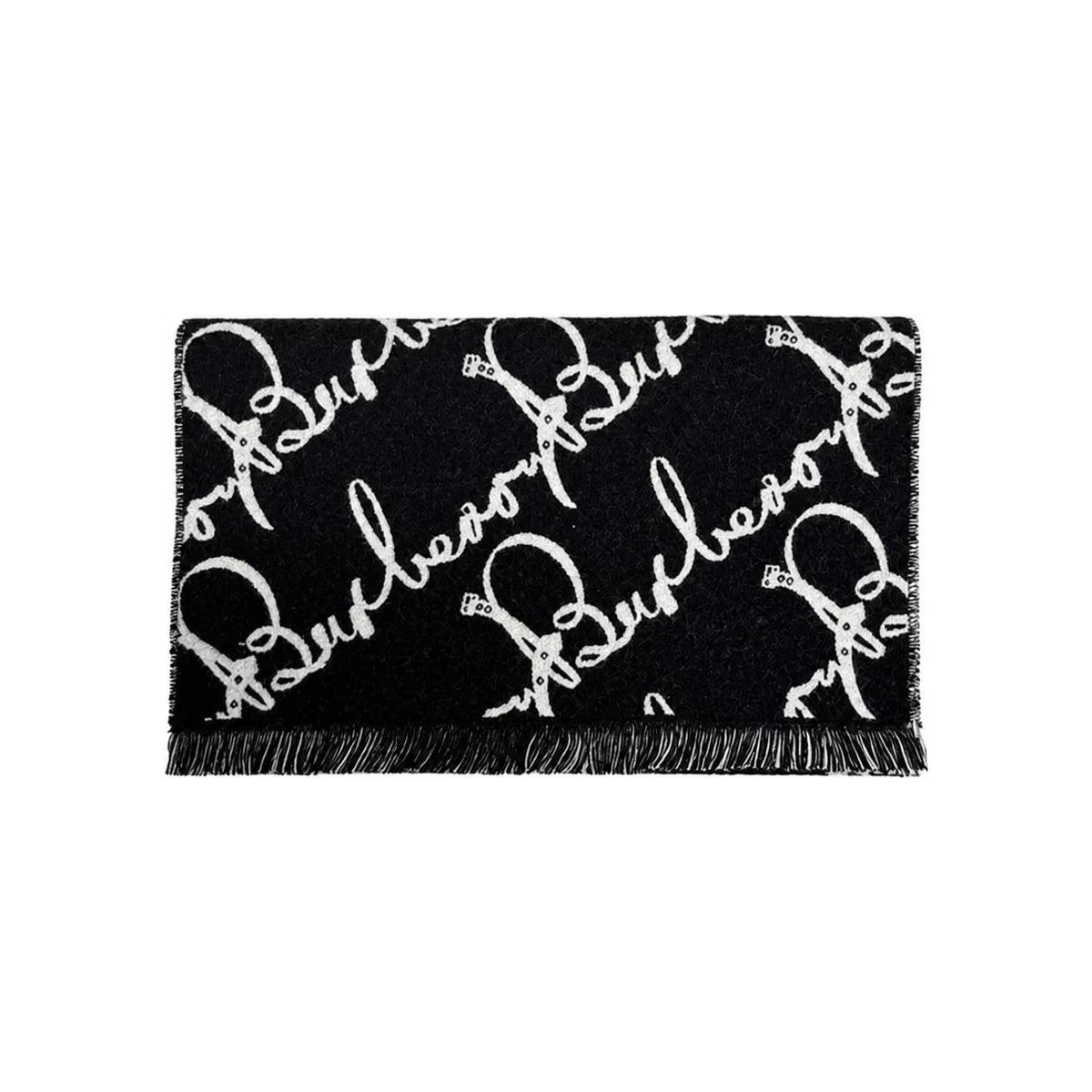 BURBERRY Black Ecru Ribbon Text Football Wool Scarf 8135264