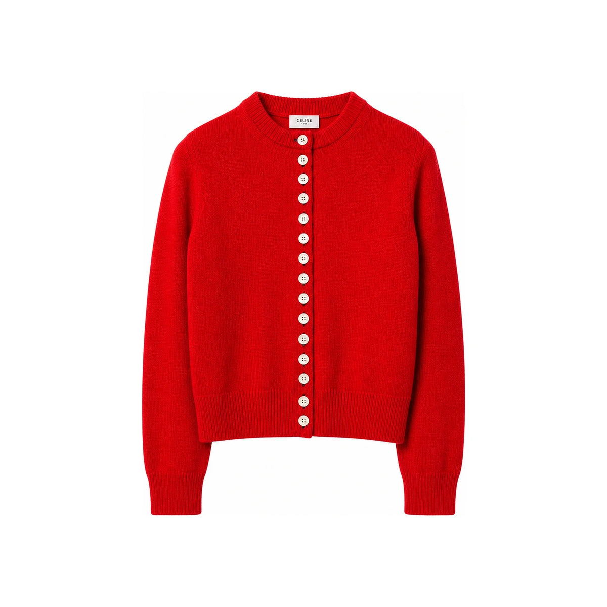 CELINE Wool Blend Ribbed Button Cardigan