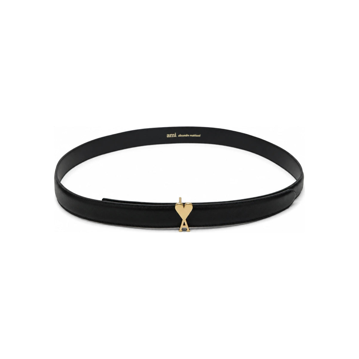 AMI Glazed Leather Small Heart Logo Buckle Belt Black/Silver