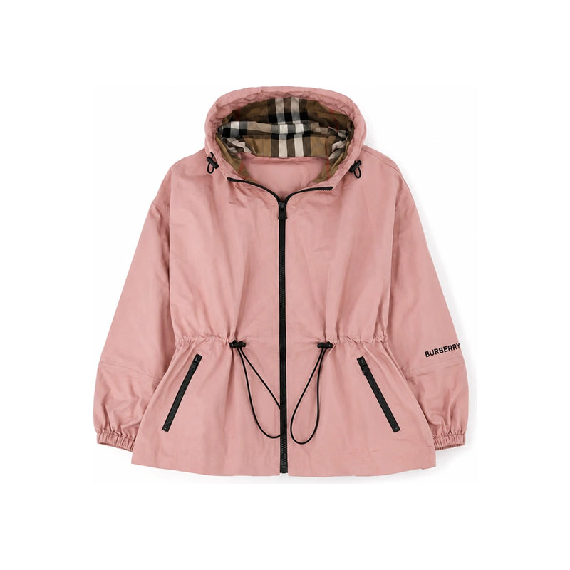 BURBERRY Check Hooded Drawstring Windbreaker Jacket for Women