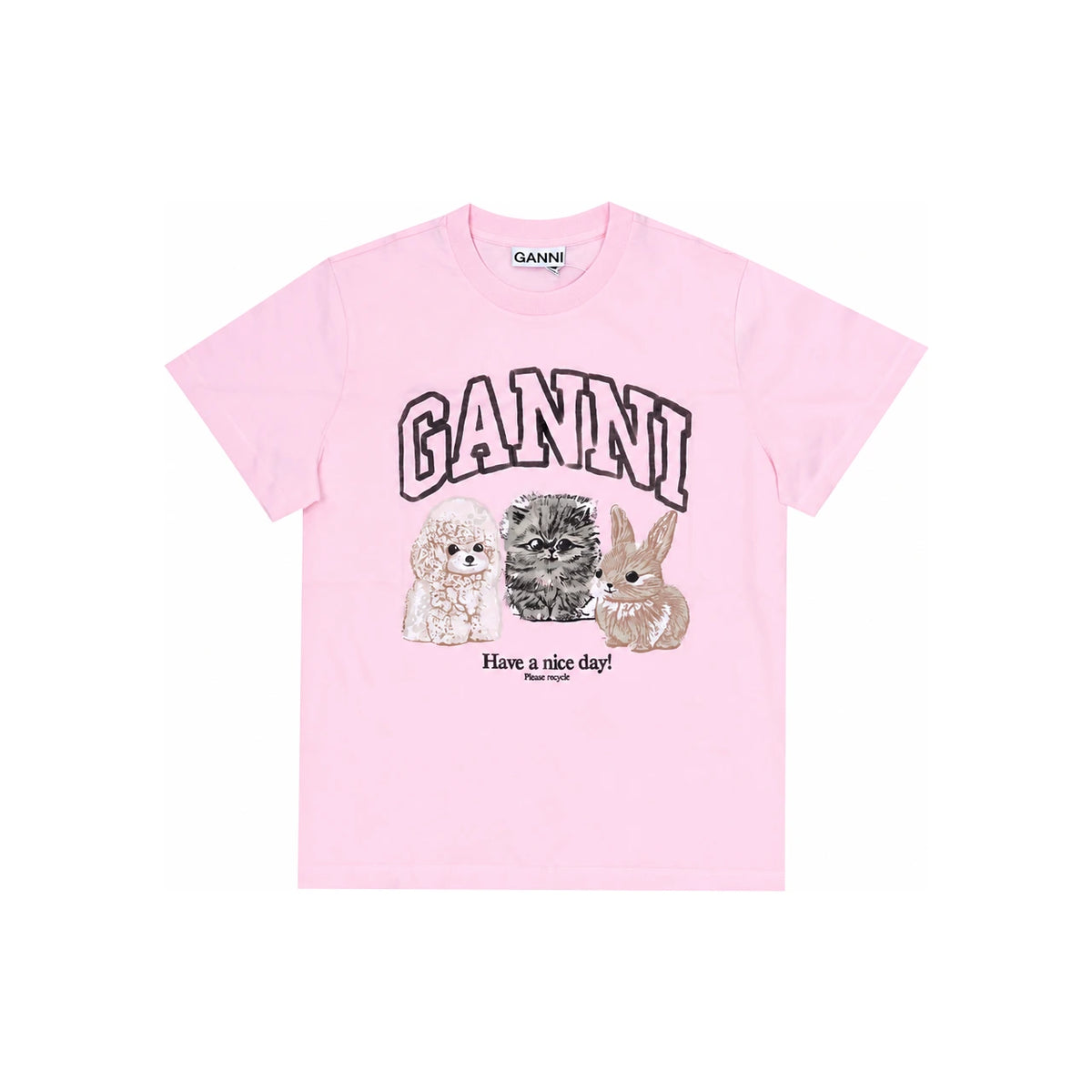 GANNI Animal Logo Short Sleeve T-Shirt Women Black