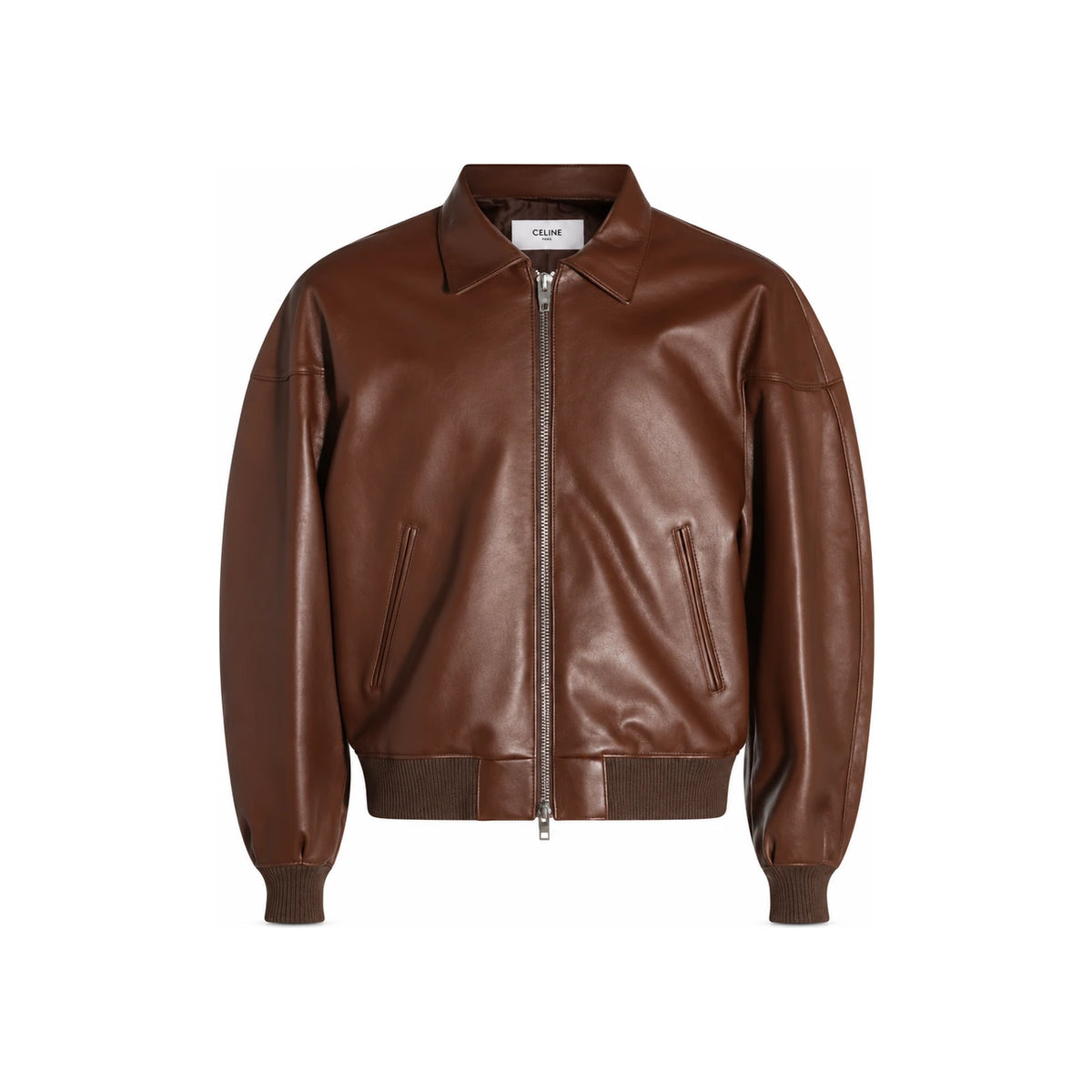 CELINE Brown Leather Bomber Jacket for Men