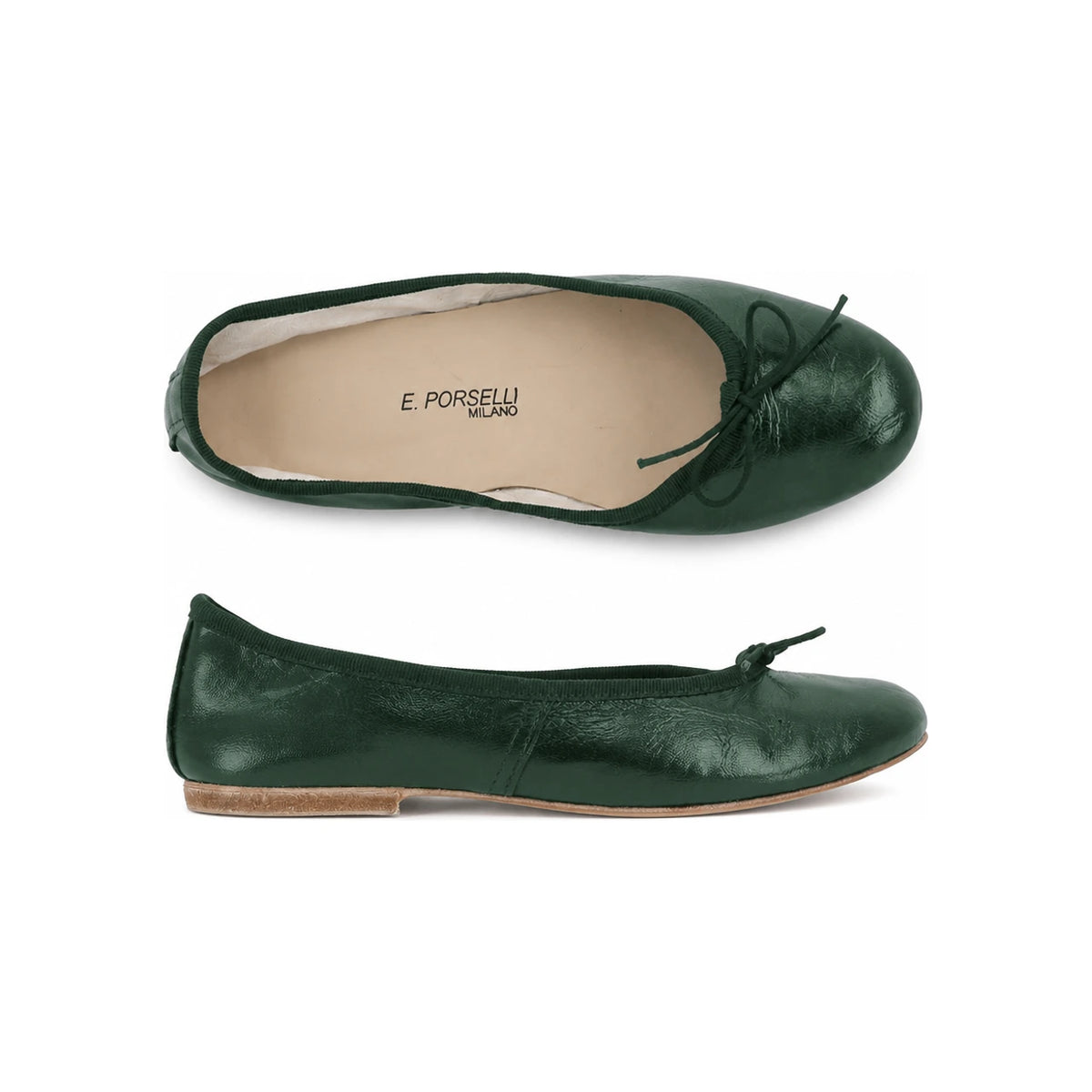 E.PORSELLI Dark Green Leather Ballet Flats Women