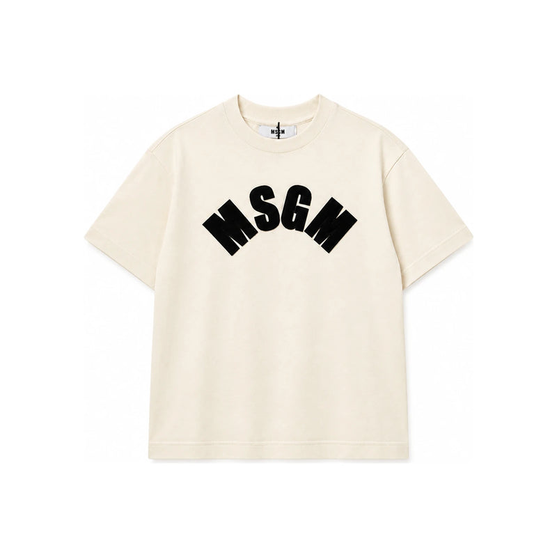 MSGM Kids Women Logo Patch Short Sleeve T-Shirt Cream Black F6MSJGTH096 1305