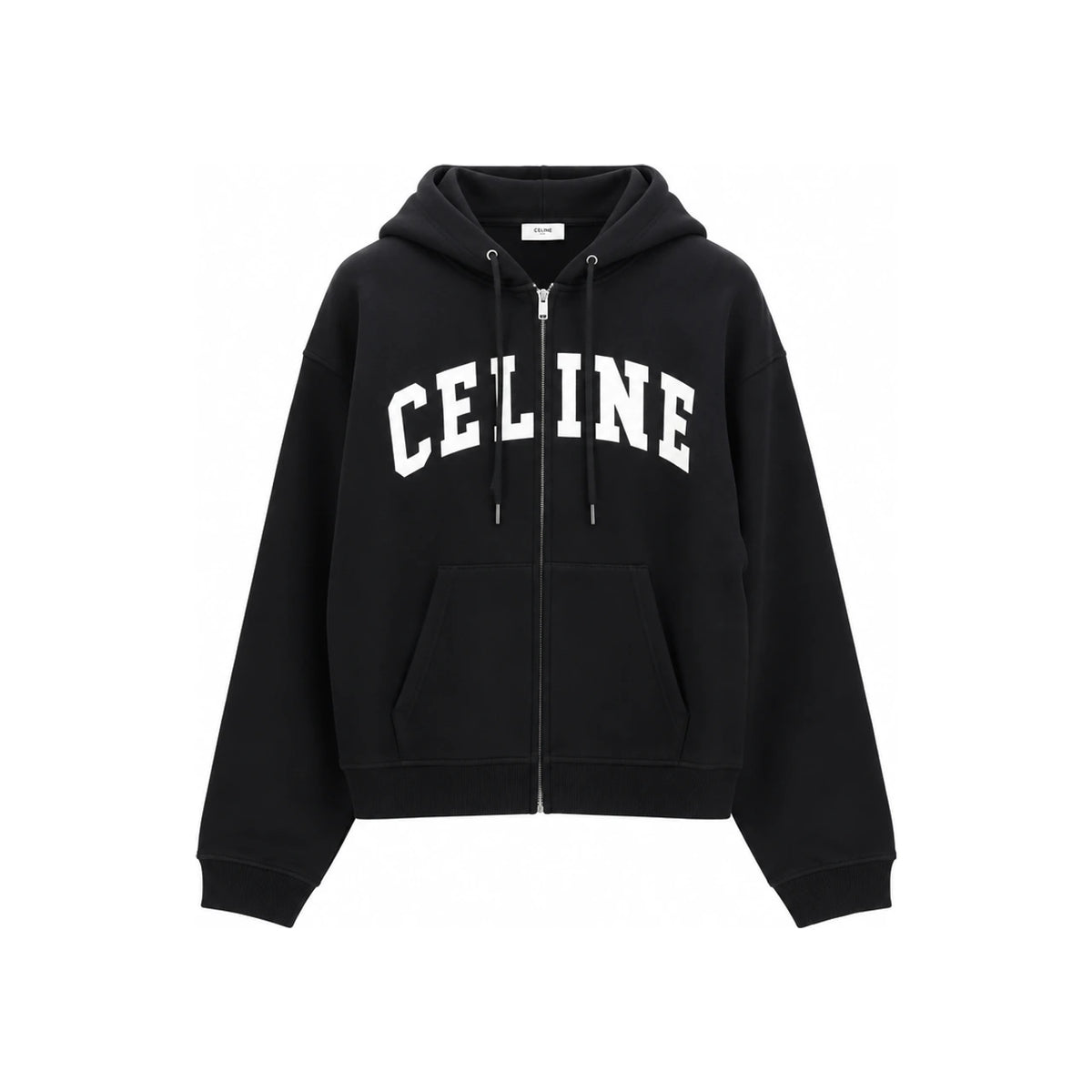 CELINE Logo Cotton Zip Hoodie Black Unisex