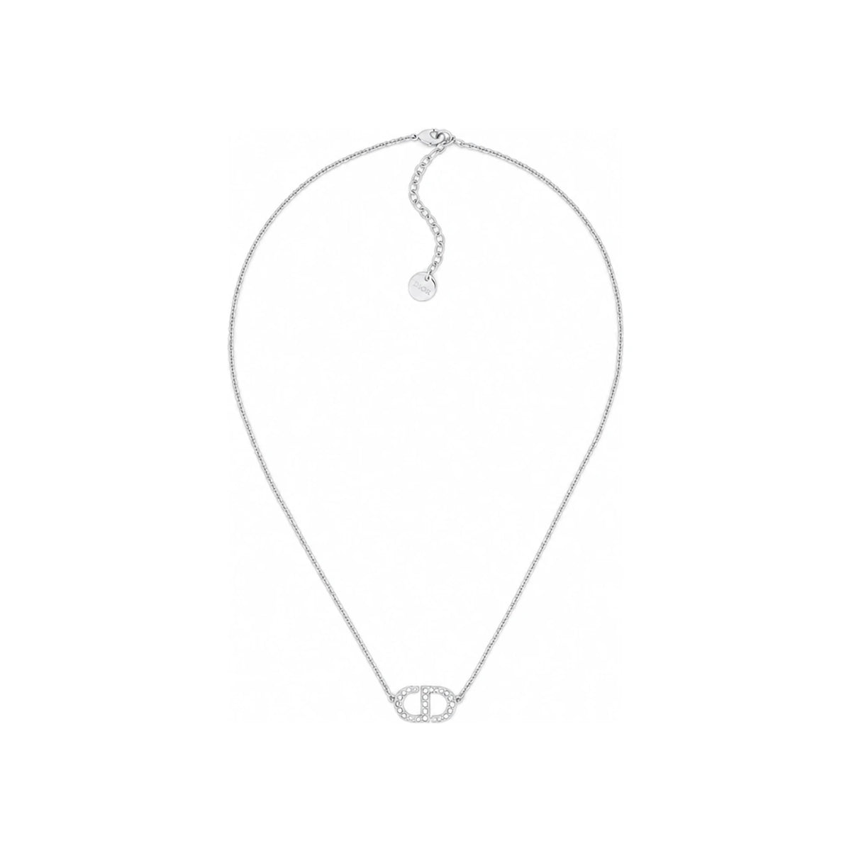 DIOR Petit CD Logo Pendant Necklace Silver-Tone Metal Crystals