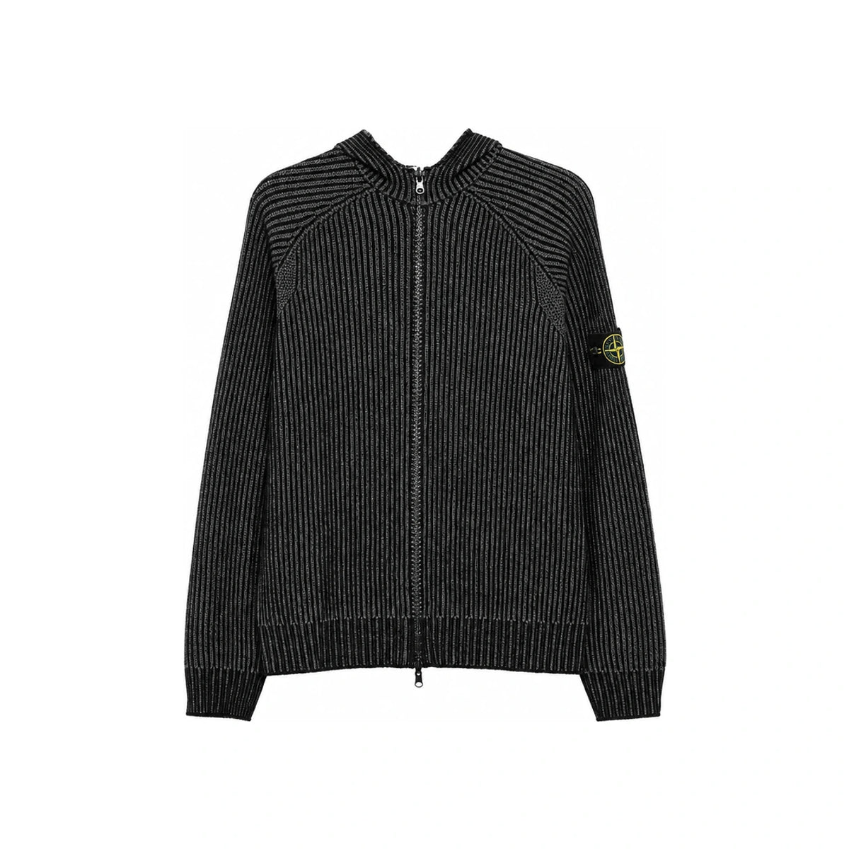 STONE ISLAND Black Wool Zip-Up Knit Cardigan