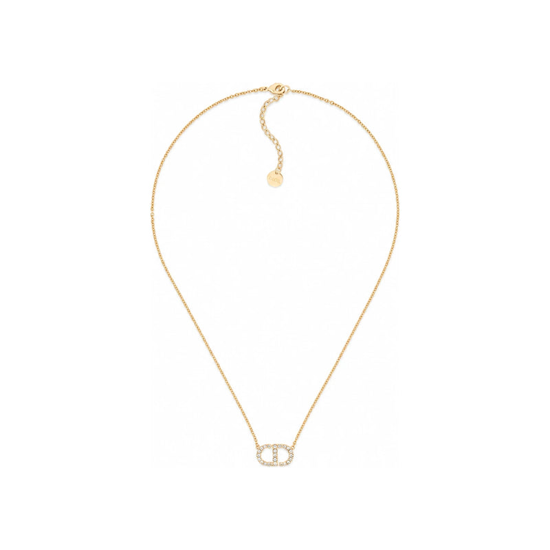 DIOR Petit CD Necklace Gold-Finish Metal with Silver-Tone Crystals