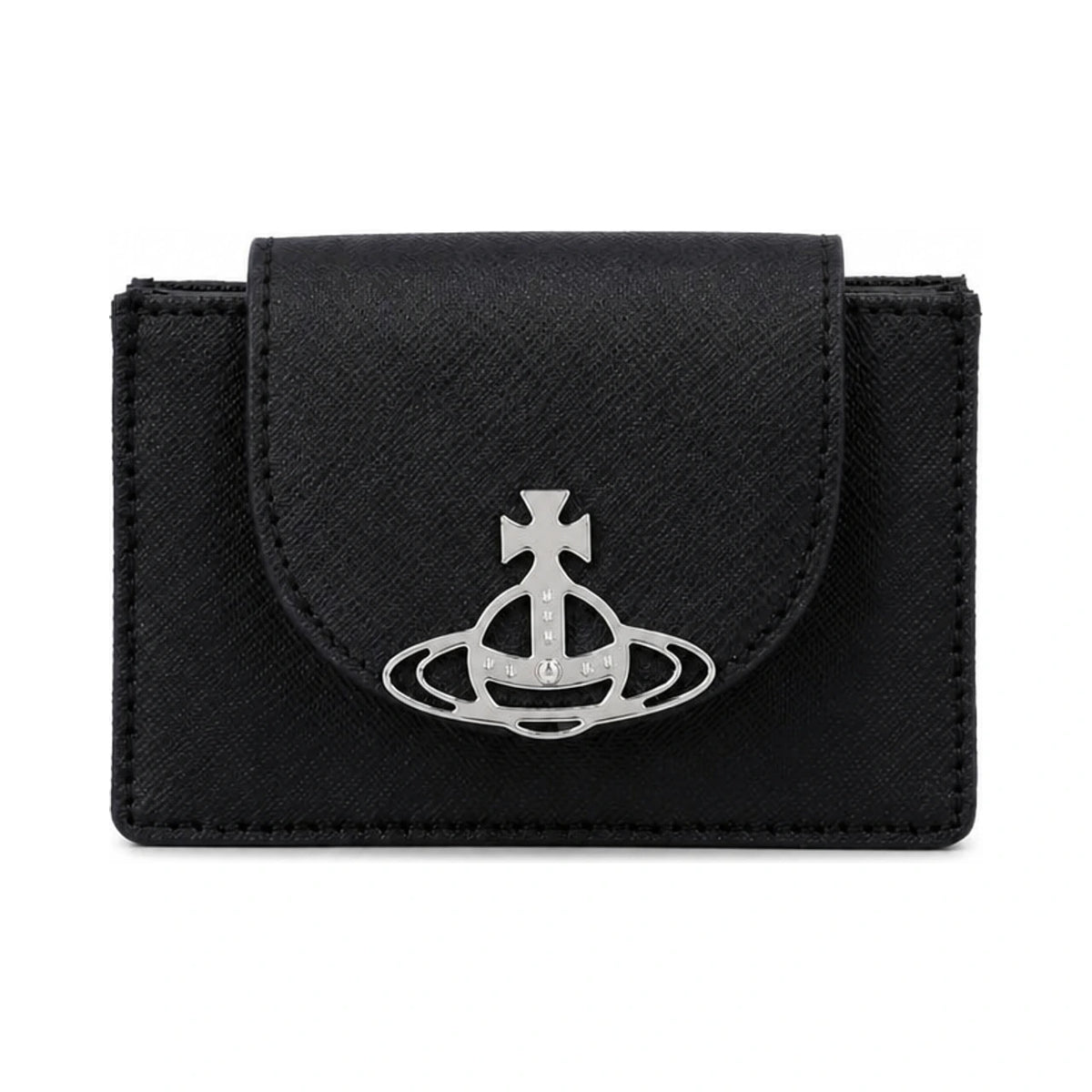 Vivienne Westwood Saffiano Leather Flap Card Holder Black Wallet