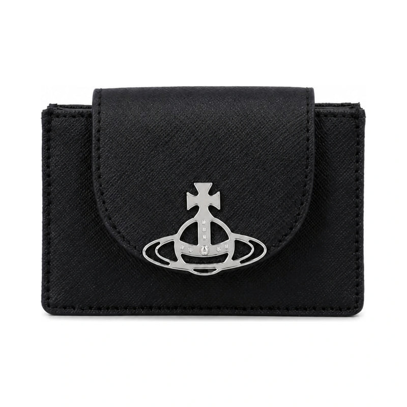 Vivienne Westwood Saffiano Leather Flap Card Holder Black Wallet