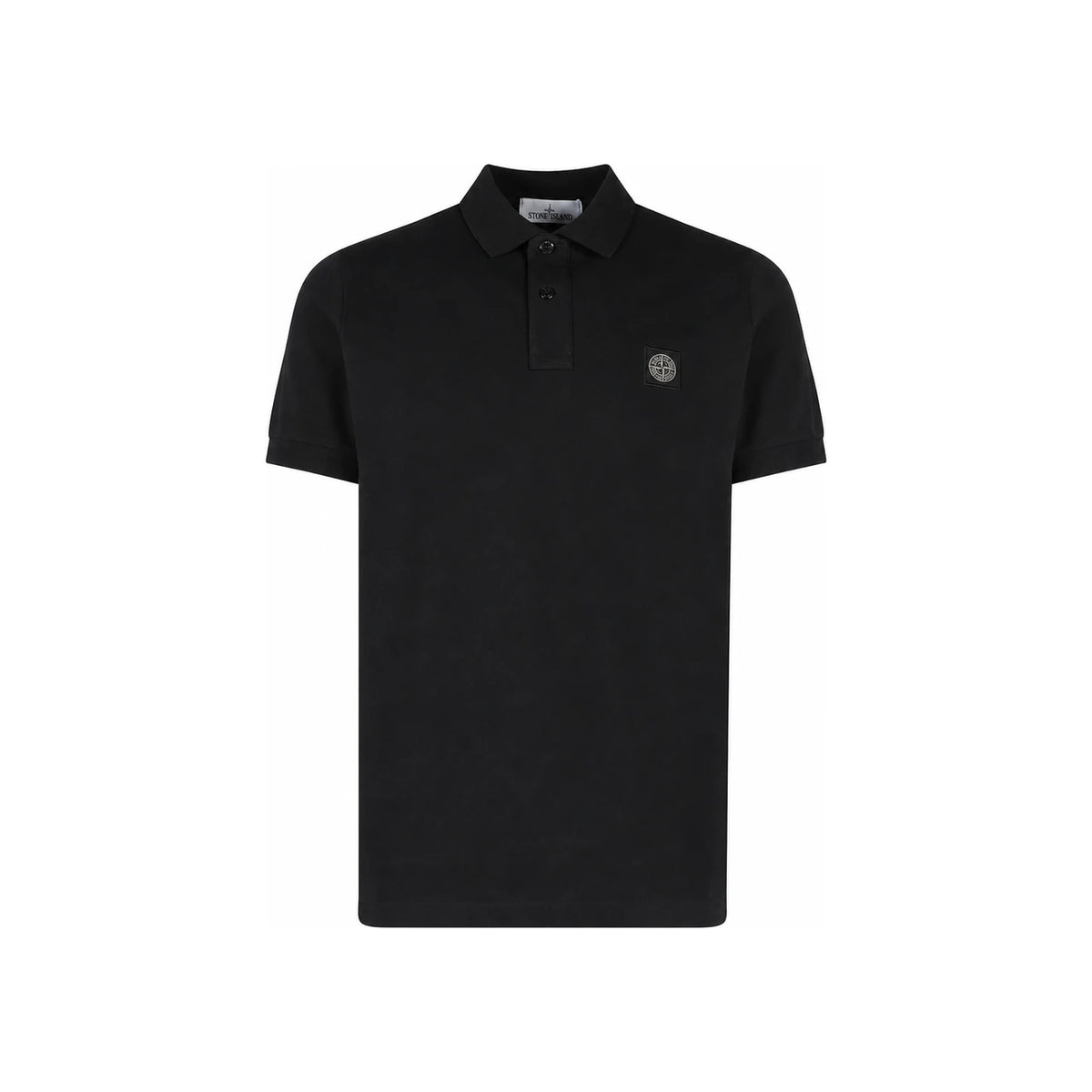 STONE ISLAND Logo Patch Black Cotton Polo Shirt Men