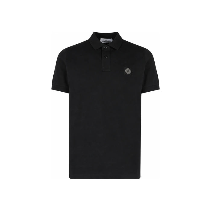 STONE ISLAND Logo Patch Black Cotton Polo Shirt Men