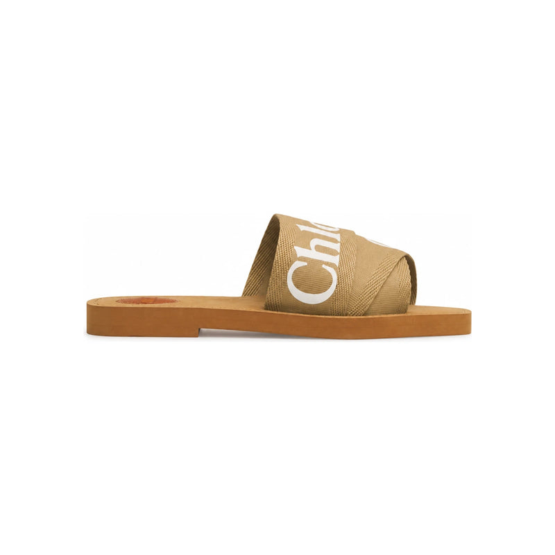 Chloe Woody Logo Strap Sandals Soft Tan